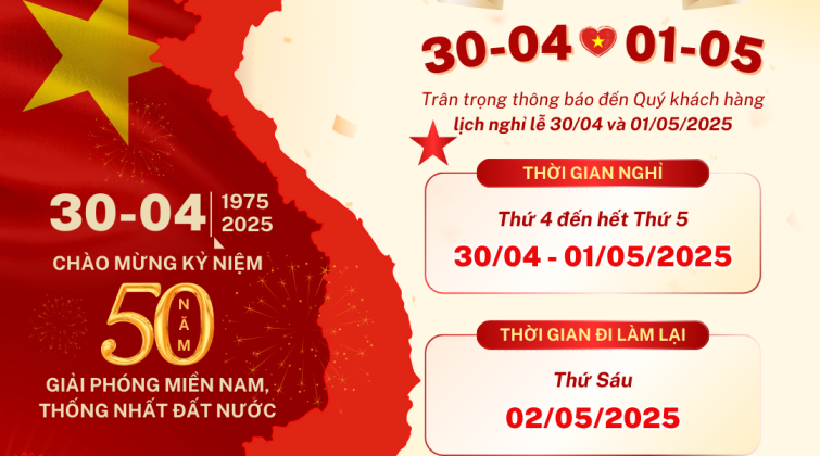 THÔNG BÁO NGHỈ LỄ 30/4 & 1/5 